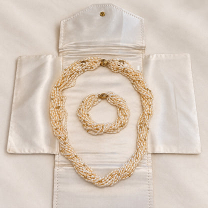 Rice Pearl Torsade Necklace & Bracelet Set | Original Envelope