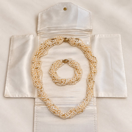 Rice Pearl Torsade Necklace & Bracelet Set | Original Envelope
