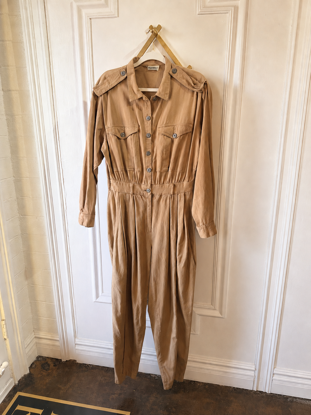 Vintage Metropole Beige Utility Jumpsuit – Size Medium