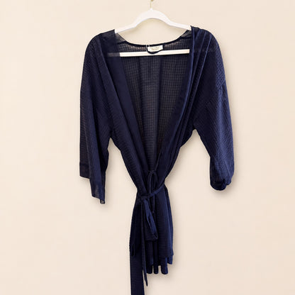 Victoria's Secret VINTAGE GOLD LABEL Navy Sheer Waffle Robe