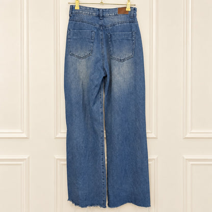 Lowla Distressed Wide-Leg Raw-Hem Jeans - Tagged Size 26