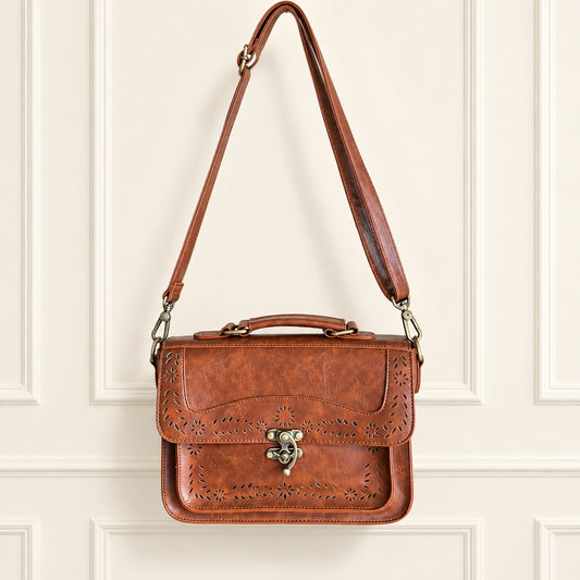 ECOSUSI Brandy Brown Floral Cutout Messenger Bag