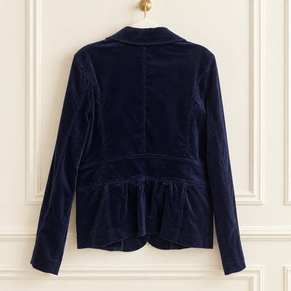 Hillard & Hanson Navy Velour Peplum Jacket | XL