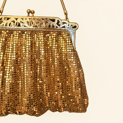 Whiting & Davis Gold-Tone Mesh Evening Bag with Ornate Frame