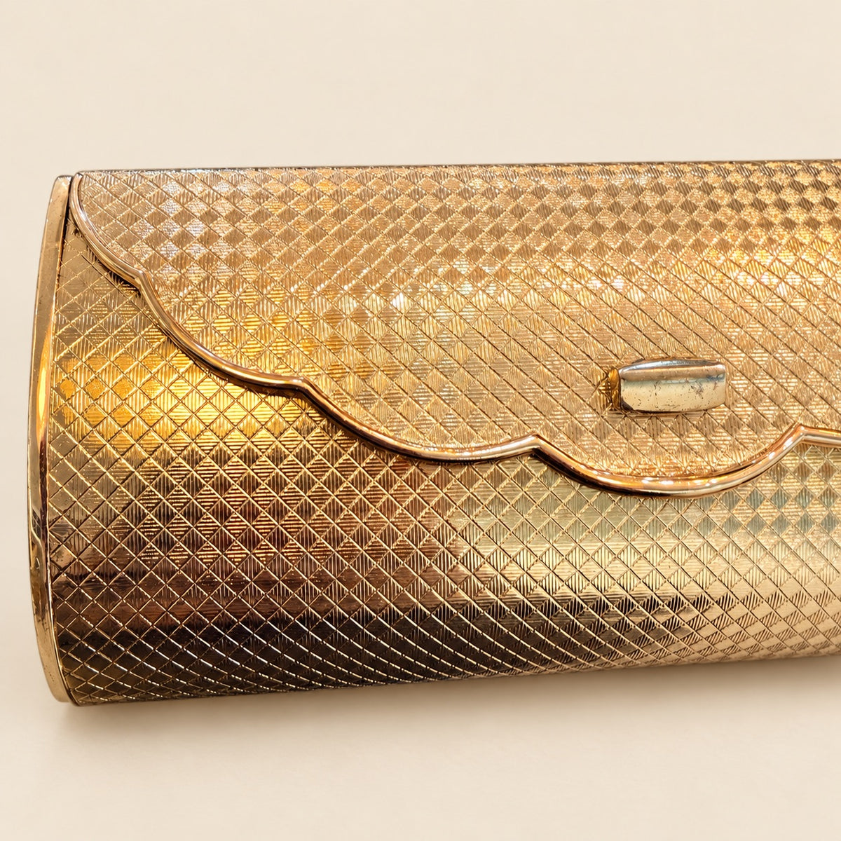 Gold-Tone Hollywood Regency Style Metal Clutch with Scalloped Flap & Mirror