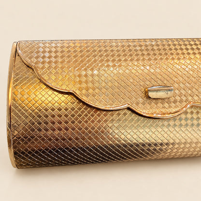 Gold-Tone Hollywood Regency Style Metal Clutch with Scalloped Flap & Mirror