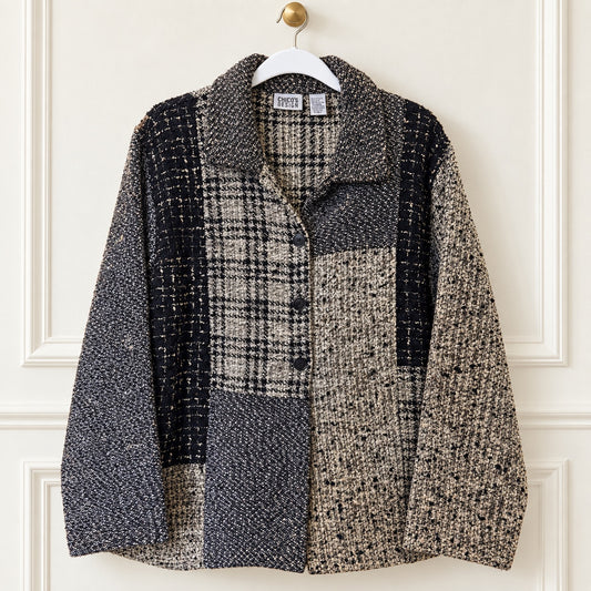 Chico’s Design Neutral Patchwork Bouclé Jacket | Size 3 / Approx. XL