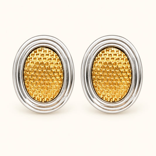 Silver and Woven Gold Oval Avon Earrings