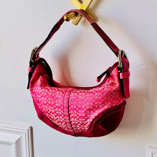 Vintage Coach Fuchsia Pink Mini Signature Suede Soho Hobo Shoulder Bag 6351