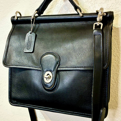 Vintage Coach Willis 1998 Style 9927 Black Leather Crossbody Satchel | USA Made Nickel Hardware