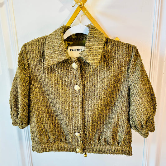 L'Agence NWOT Olive Green Cove Cropped Tweed Jacket