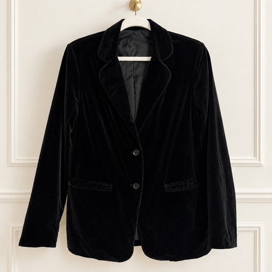 Vintage Sears The Fashion Place Black Cotton Velvet Blazer | Size 12