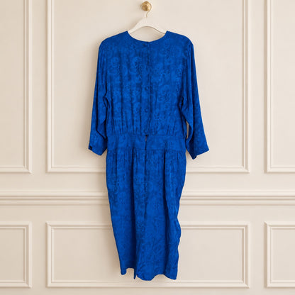 SK & Company Vintage Royal Blue 100% Silk Dress