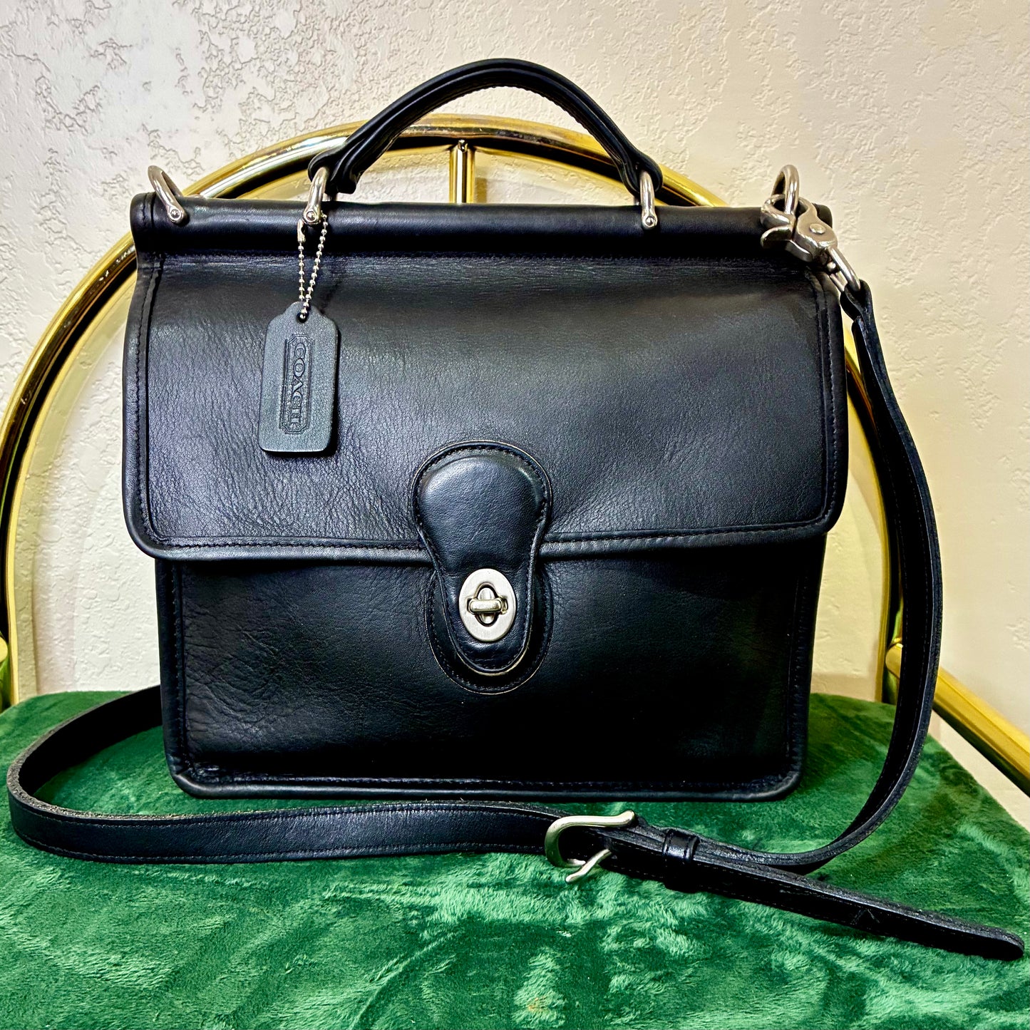 Vintage Coach Willis 1998 Style 9927 Black Leather Crossbody Satchel | USA Made Nickel Hardware