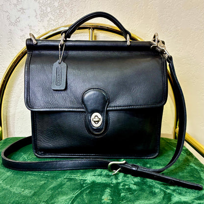 Vintage Coach Willis 1998 Style 9927 Black Leather Crossbody Satchel | USA Made Nickel Hardware