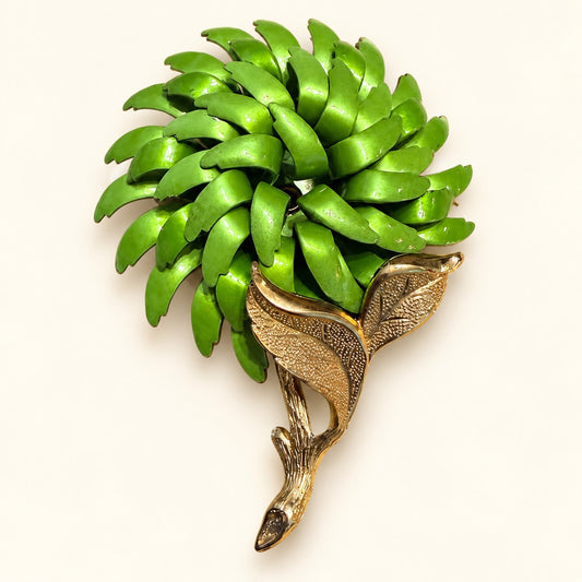 Bright Green Flower Brooch with Gold-Tone Stem