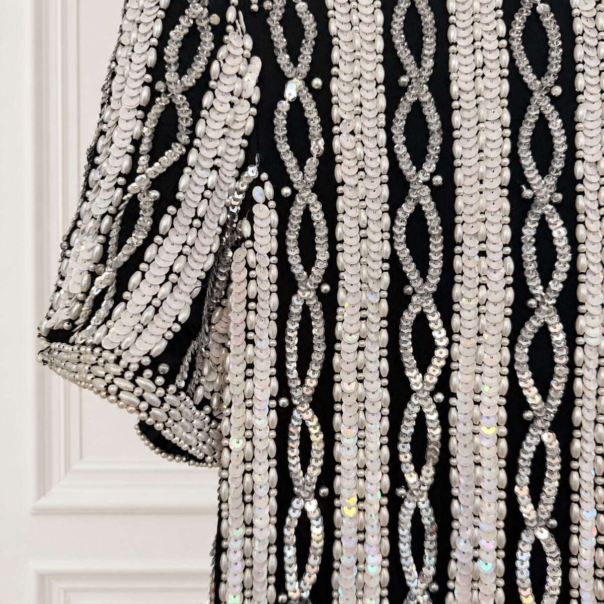 Adrianna Papell Evening Black Silk Beaded Dress - Size 16