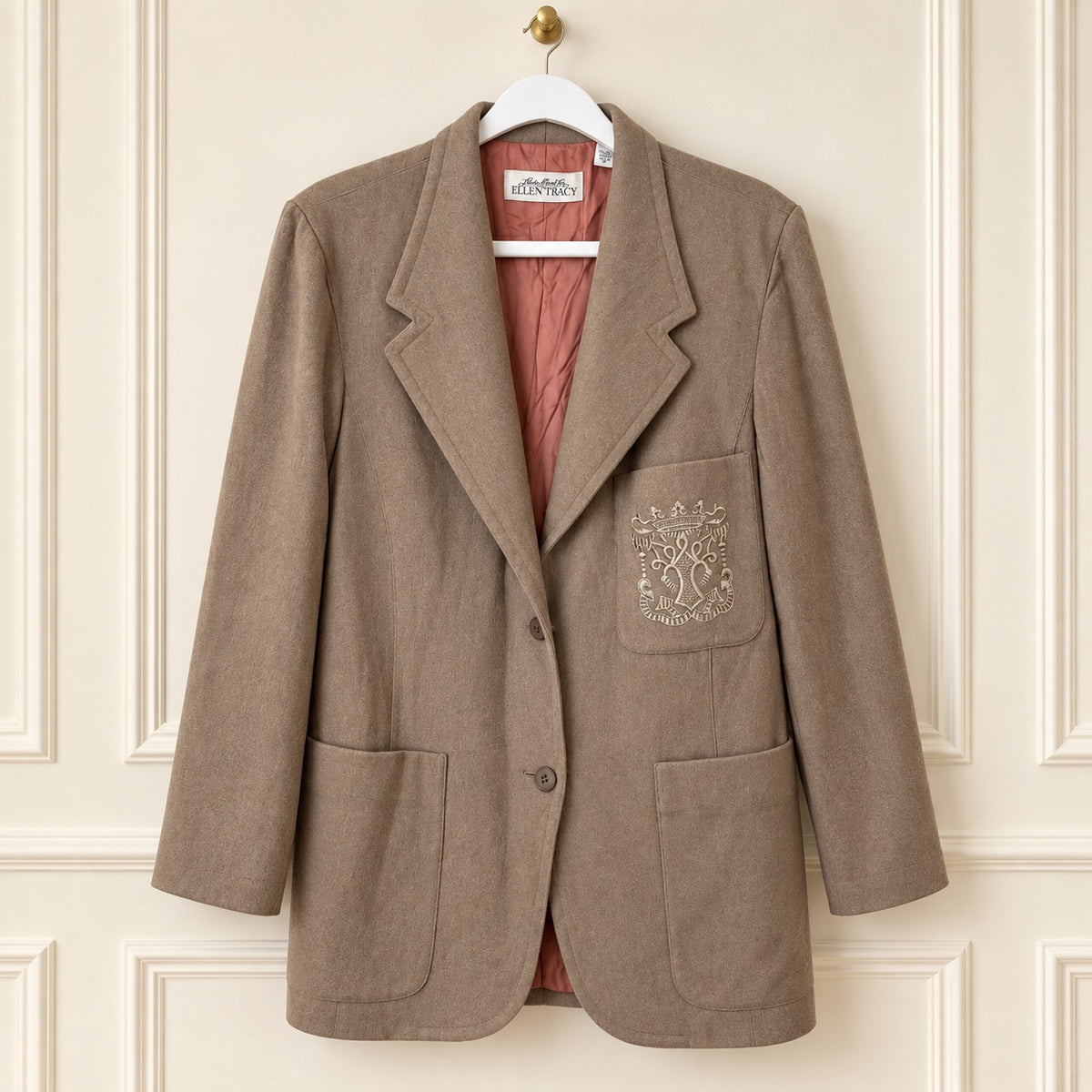 Linda Allard for Ellen Tracy Taupe Wool-Blend Crest Blazer | Size 6