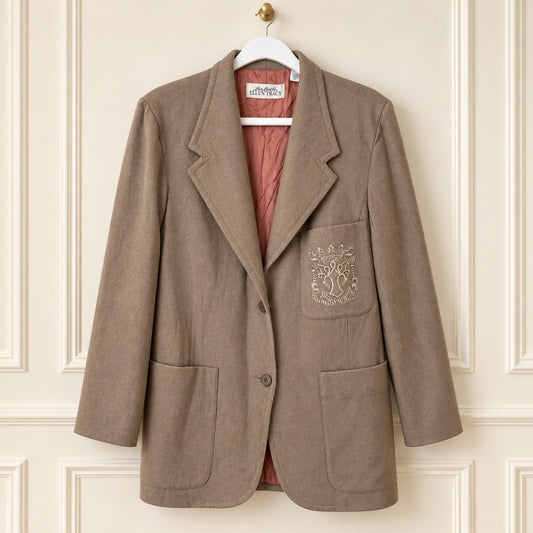 Linda Allard for Ellen Tracy Taupe Wool-Blend Crest Blazer | Size 6