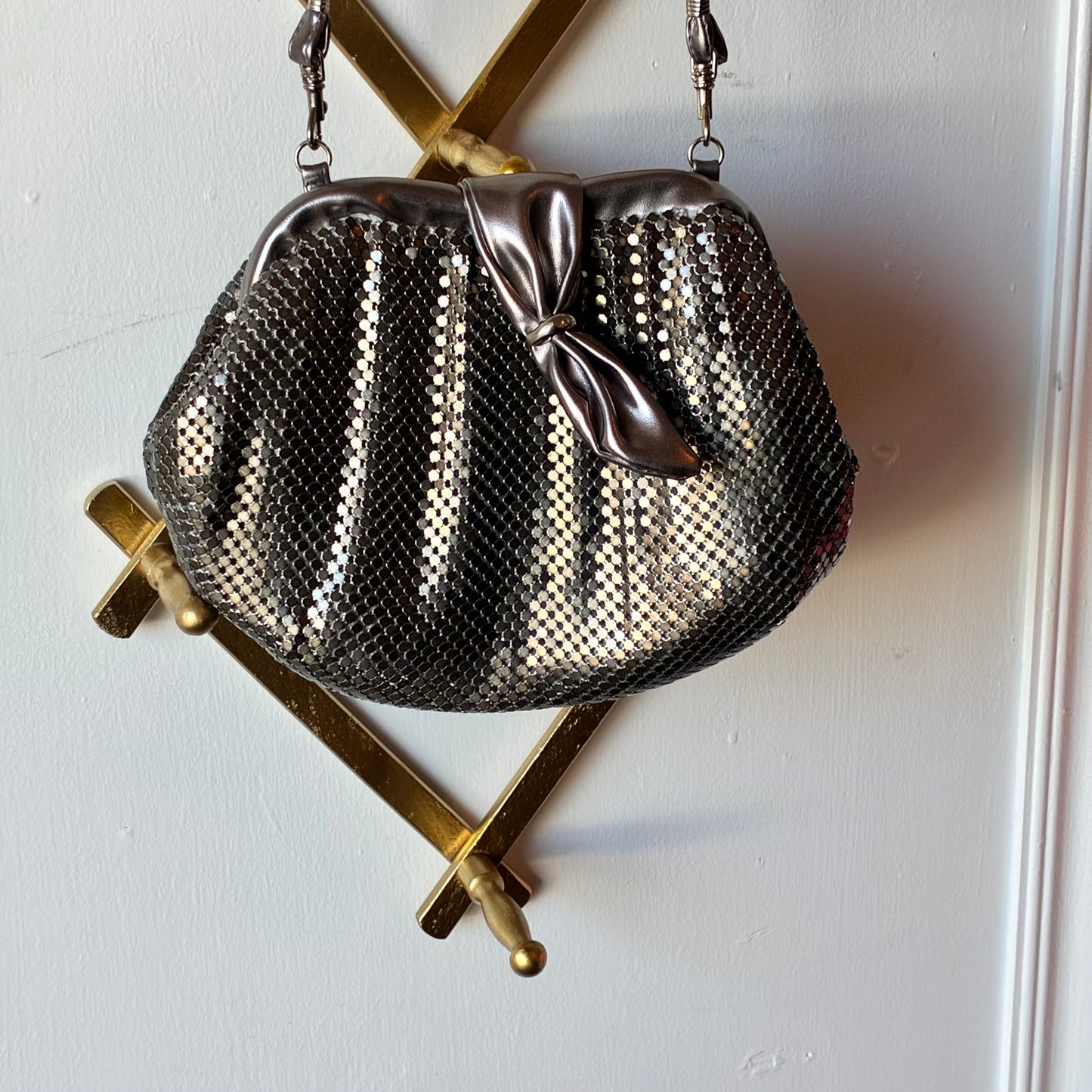 Vintage Silver Metallic Mesh Evening Bag