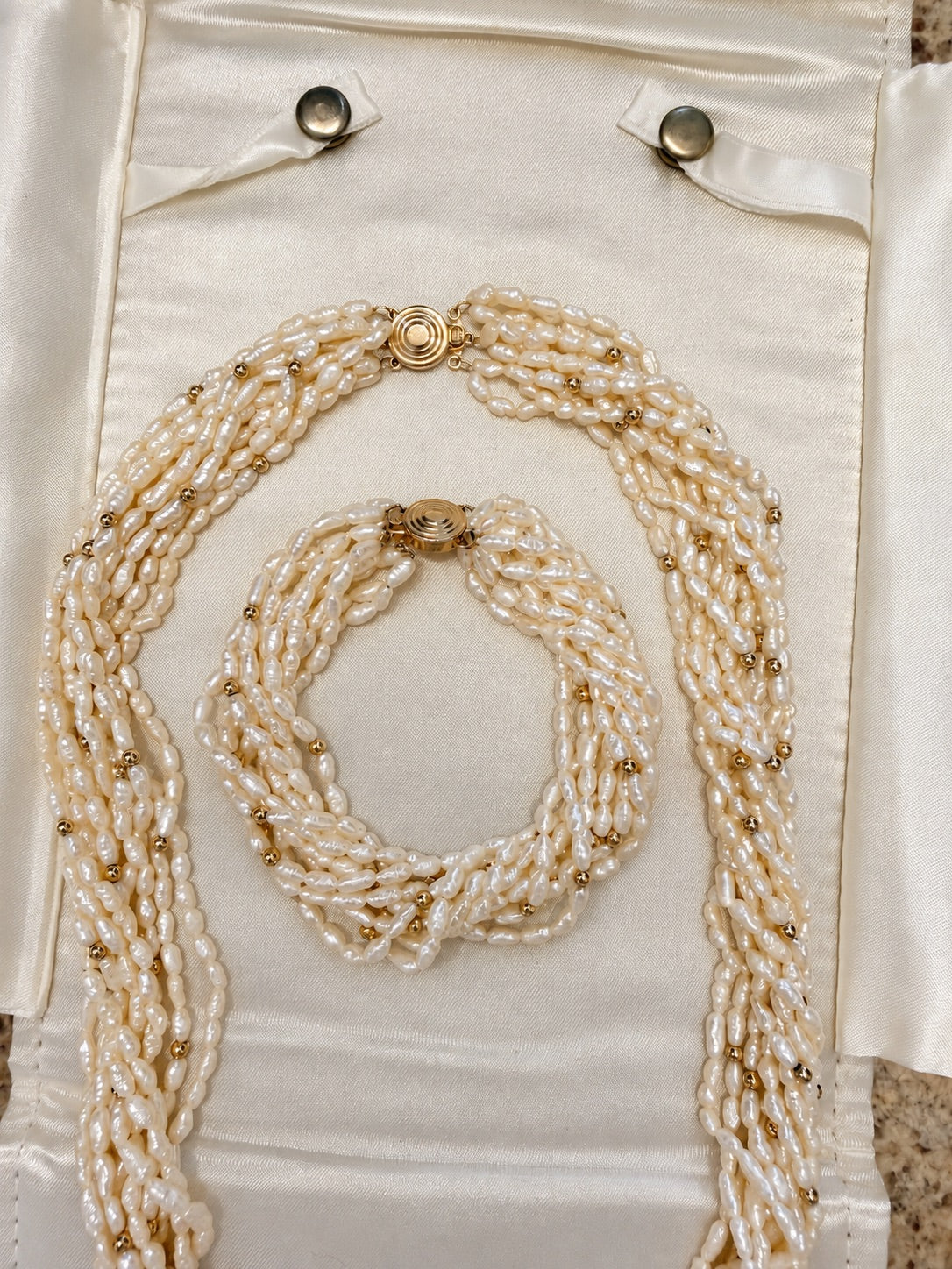 Rice Pearl Torsade Necklace & Bracelet Set | Original Envelope