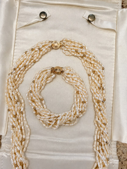 Rice Pearl Torsade Necklace & Bracelet Set | Original Envelope