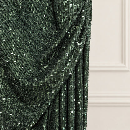 BCBGMAXAZRIA Fern Green One-Sleeve Sequin Gown | Large