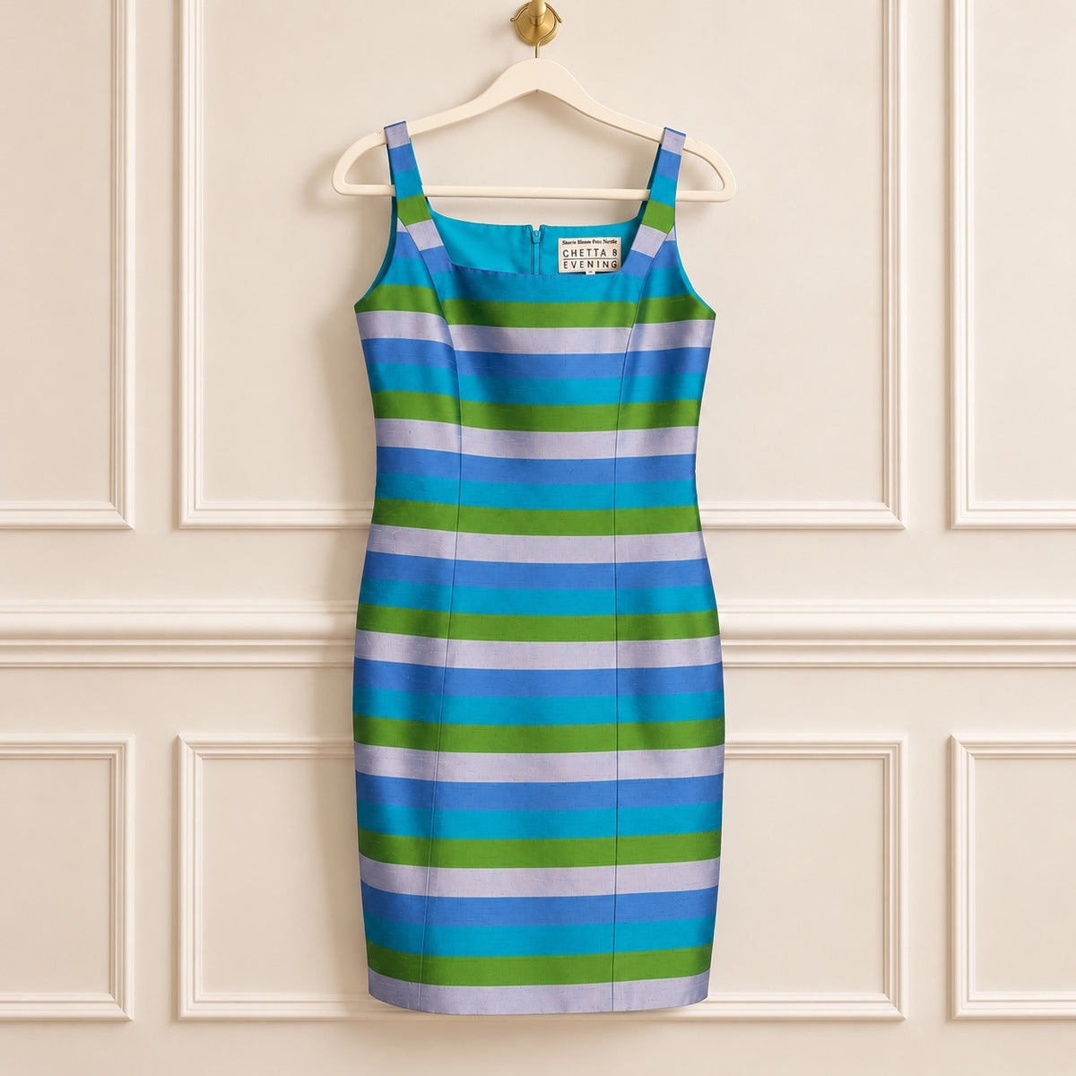 Chetta B Evening Vintage 100% Silk Stripe Dress