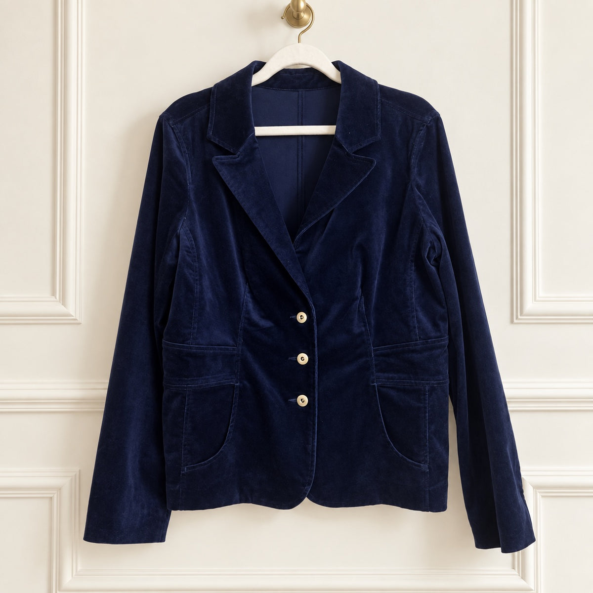 Hillard & Hanson Navy Velour Peplum Jacket | XL