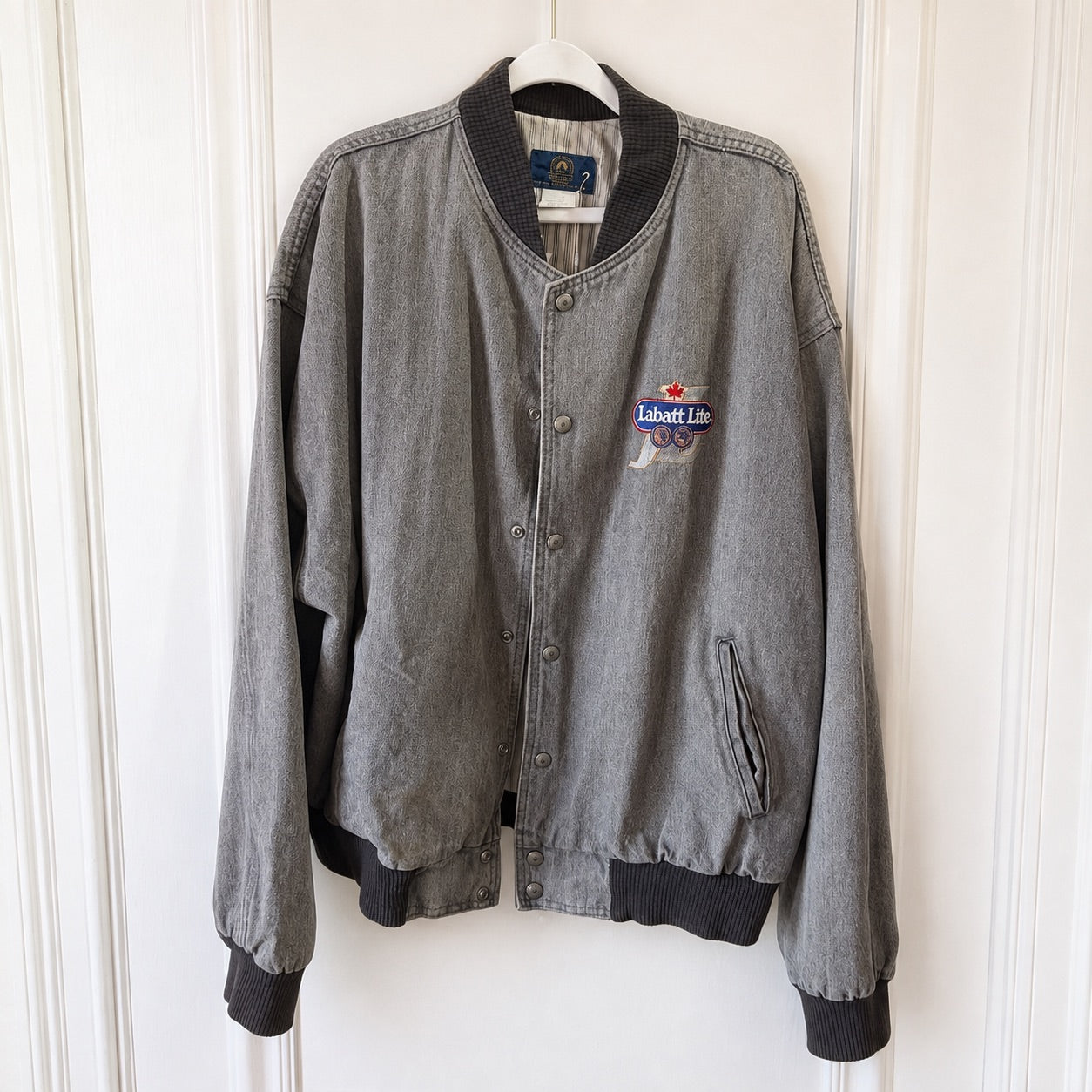 Vintage Labatt Lite Denim Bomber Jacket – Gray 100% Cotton – XL – Made in Canada