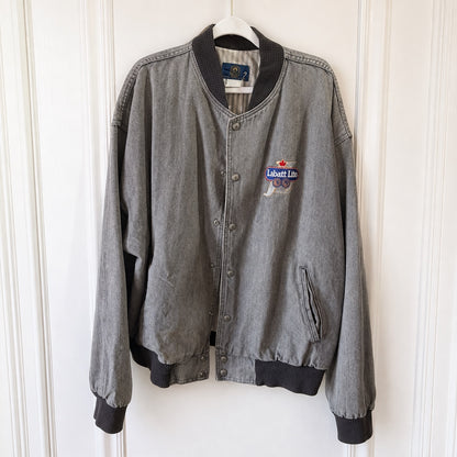 Vintage Labatt Lite Denim Bomber Jacket – Gray 100% Cotton – XL – Made in Canada