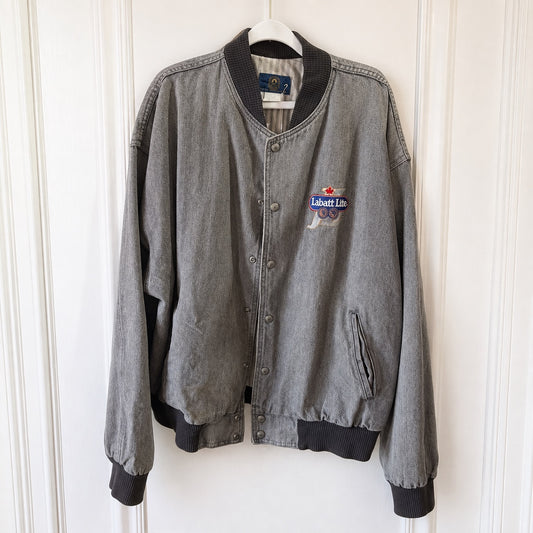Vintage Labatt Lite Denim Bomber Jacket – Gray 100% Cotton – XL – Made in Canada