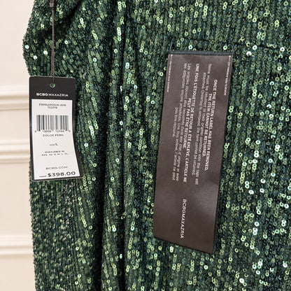 BCBGMAXAZRIA Fern Green One-Sleeve Sequin Gown | Large