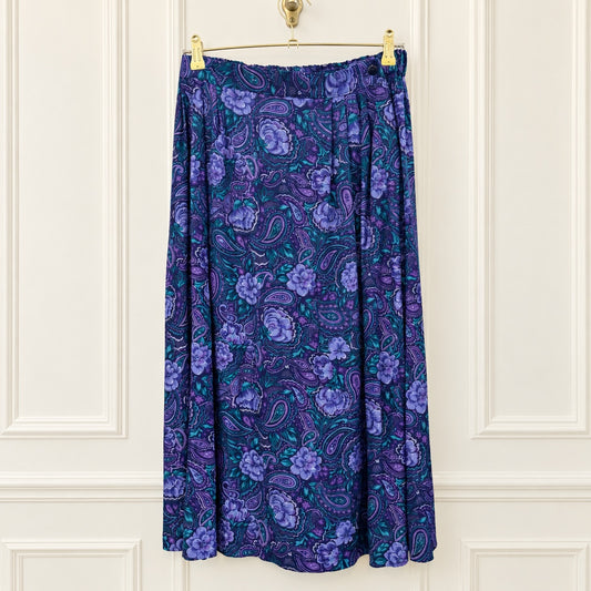 Purple and Teal Floral Paisley Long Skirt - Tagged Size 10