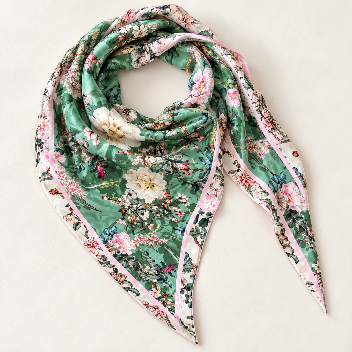 Green Botanical Floral Diamond Scarf