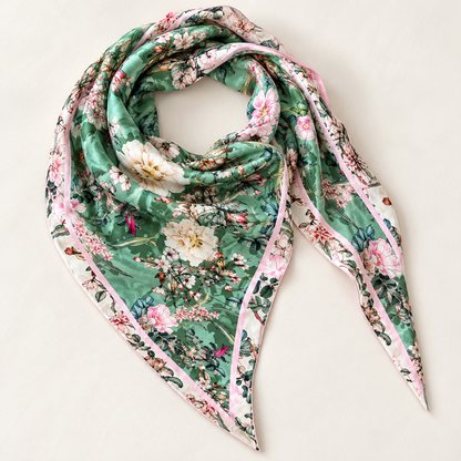 Green Botanical Floral Diamond Scarf