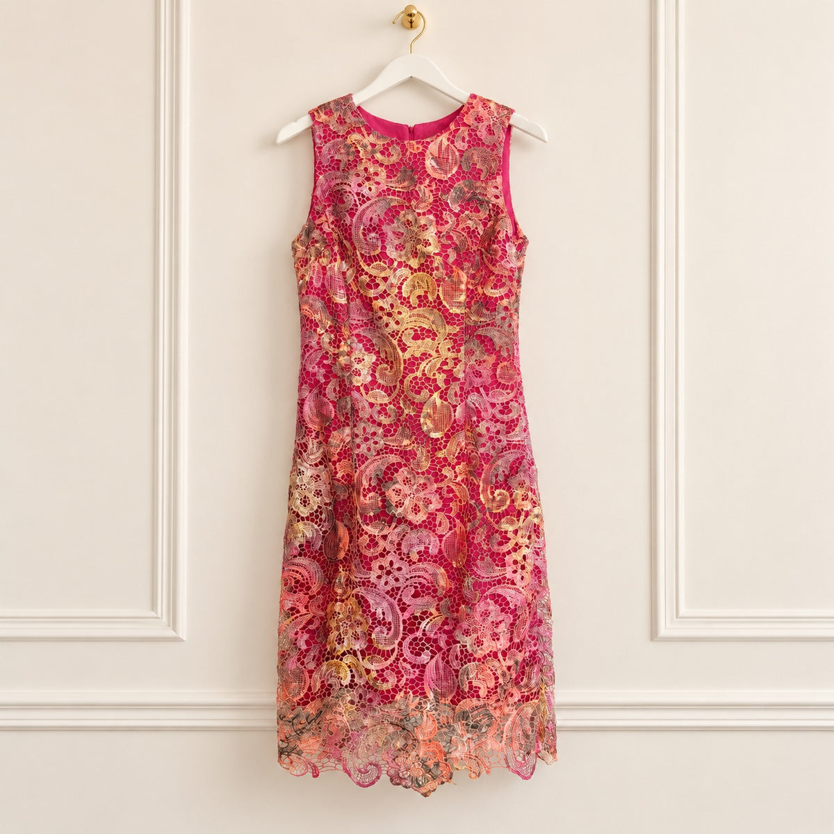 Belle Badgley Mischka Pink Ombre Lace Eyelet Dress