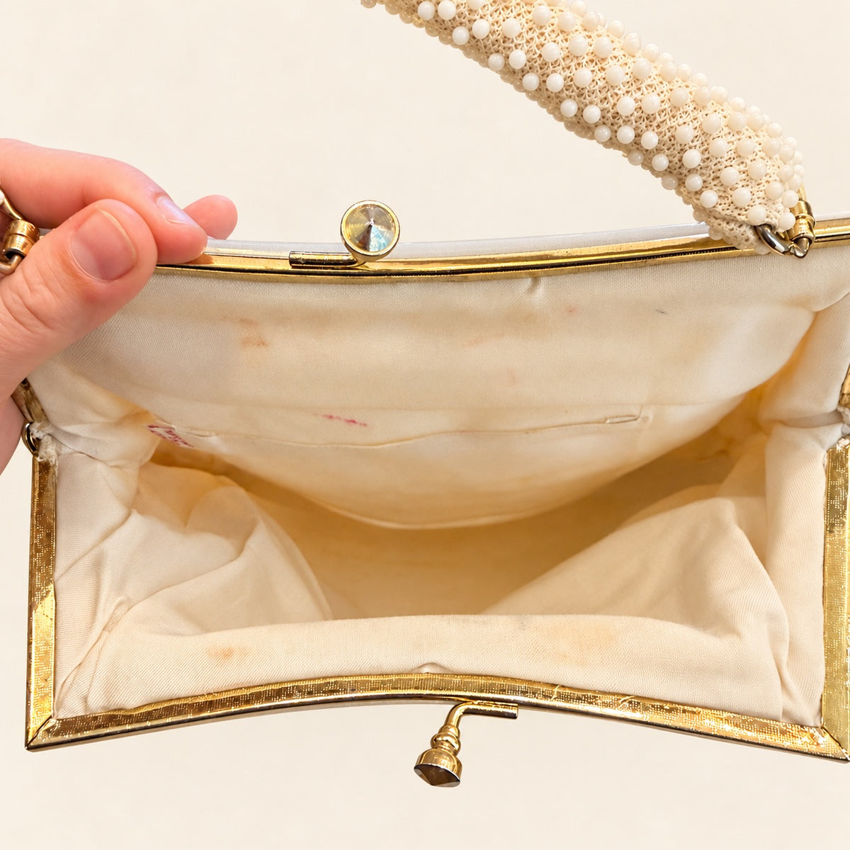 Ivory Beaded Top-Handle Evening Bag | Handmade in Hong Kong