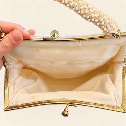 Ivory Beaded Top-Handle Evening Bag | Handmade in Hong Kong