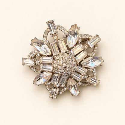 Clear Rhinestone Floral Starburst Brooch