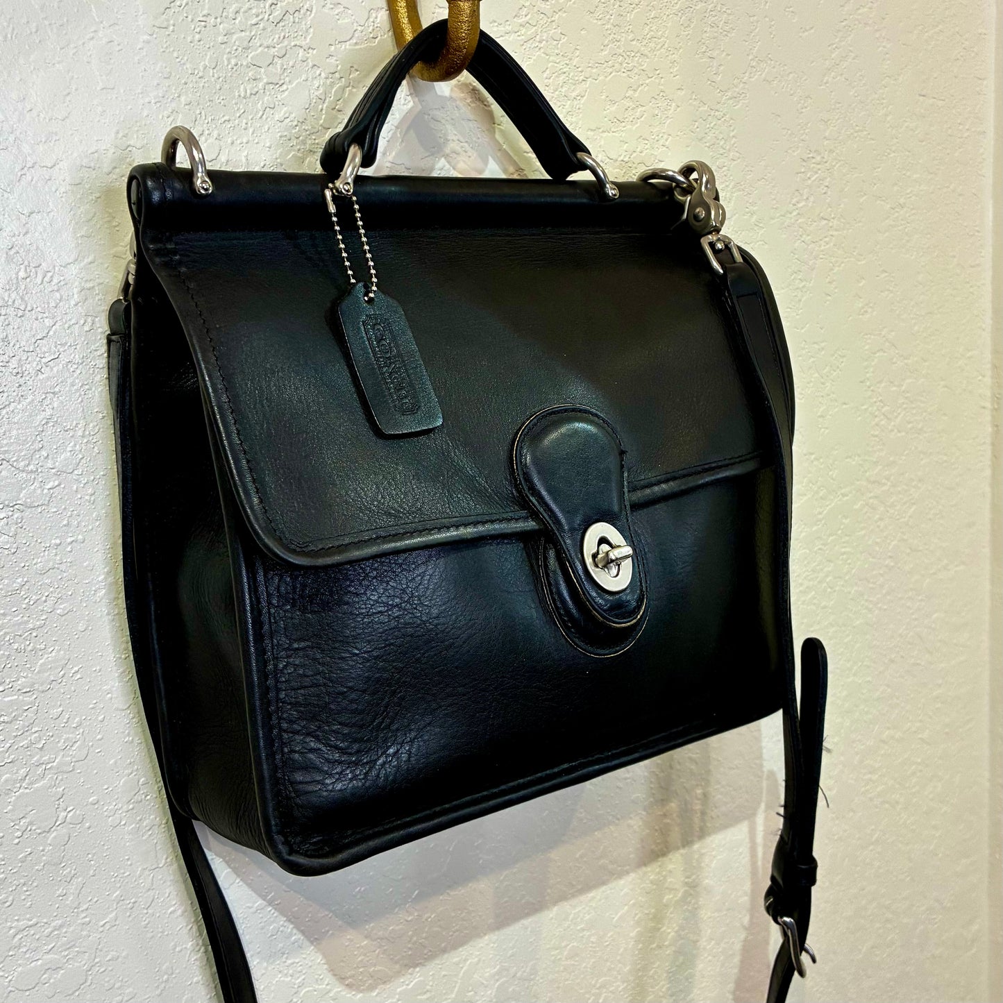 Vintage Coach Willis 1998 Style 9927 Black Leather Crossbody Satchel | USA Made Nickel Hardware
