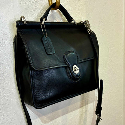 Vintage Coach Willis 1998 Style 9927 Black Leather Crossbody Satchel | USA Made Nickel Hardware