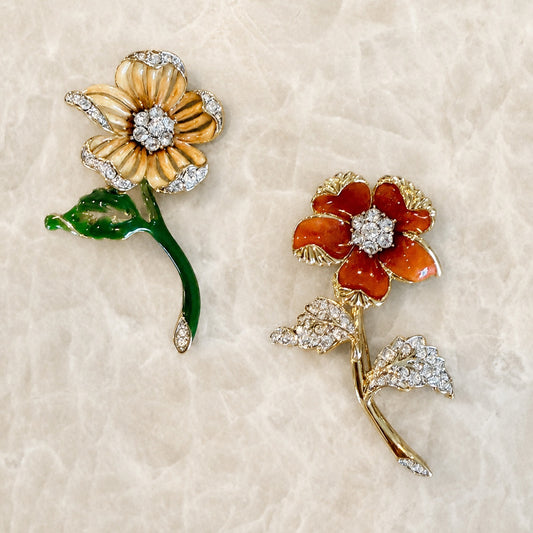 Nolan Miller Glamour Collection Enamel Floral Rhinestone Brooch – Vintage Statement Pin