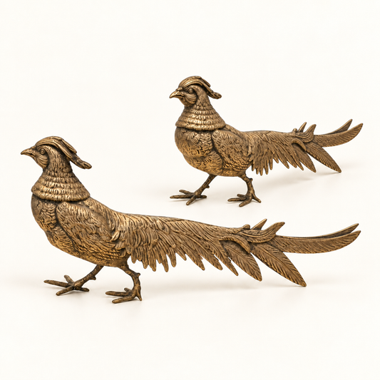 Vintage Brass Pheasant Figurine | 12” | Set of 2