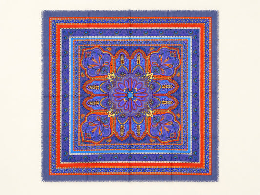 Purple Blue Medallion Square Scarf