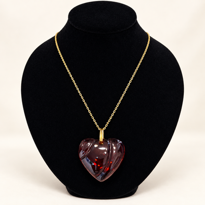 Baccarat Red Crystal Heart Pendant | Added Gold-Tone Chain