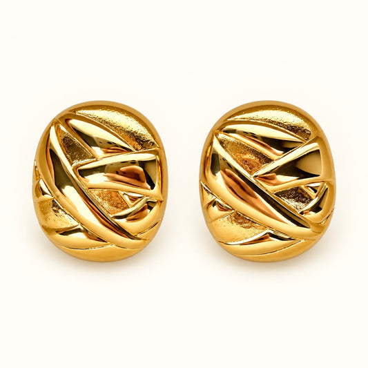Vintage Gold Tone Sculptural Woven Oval Statement Earrings - AVON