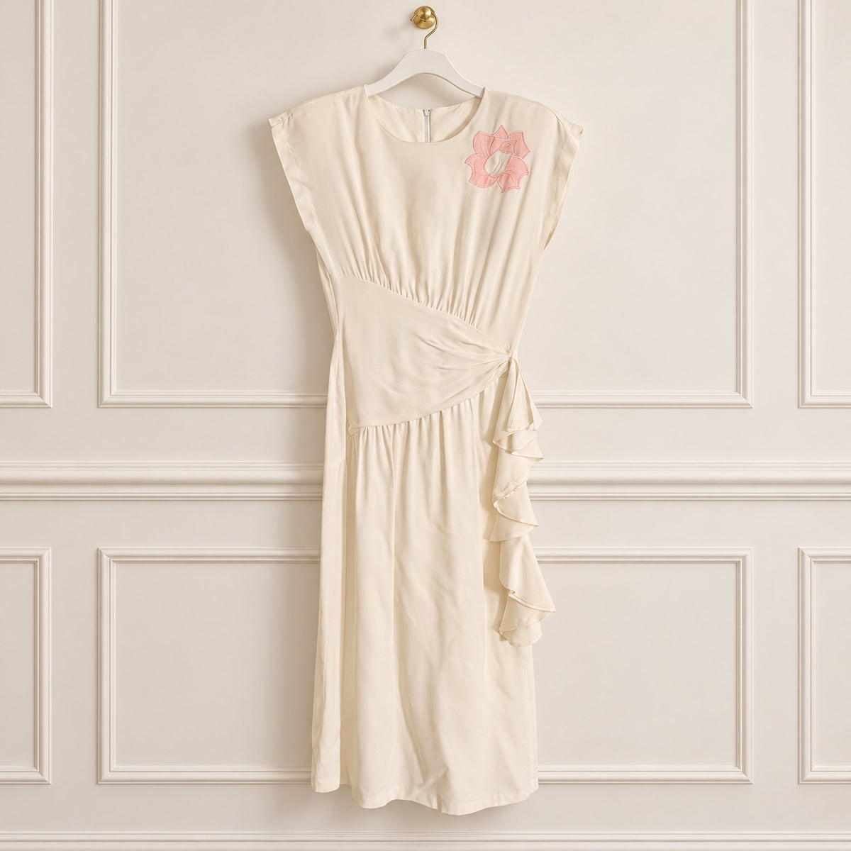 All That Jazz Vintage White Dress with Pink Flower