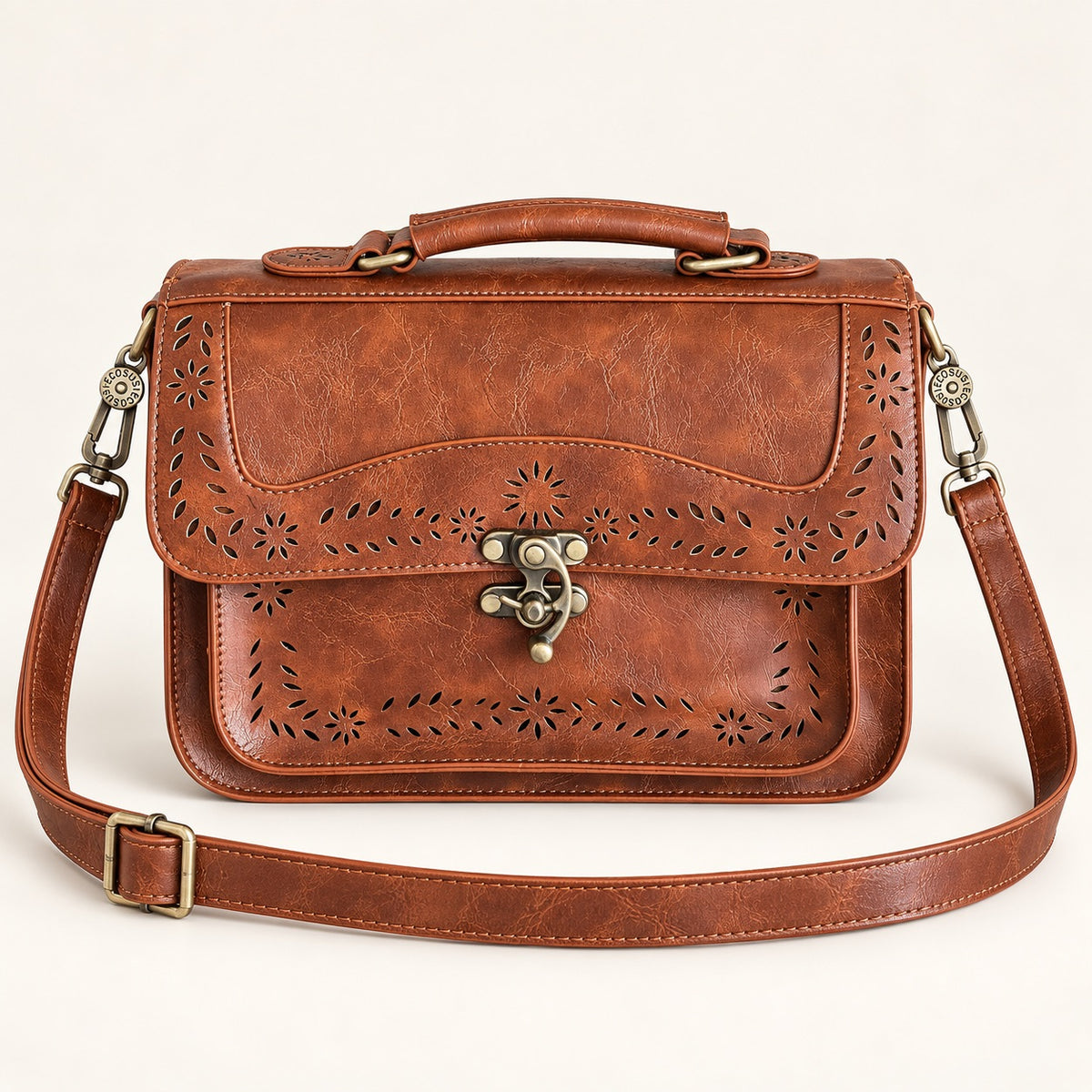 ECOSUSI Brandy Brown Floral Cutout Messenger Bag