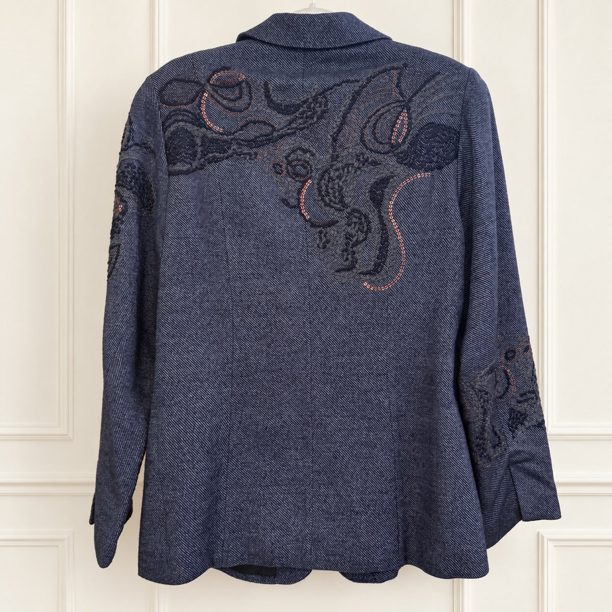 Coldwater Creek Navy Paisley Embellished Blazer - Size 10